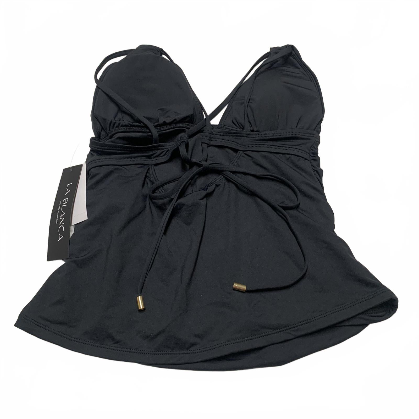 La Blanca Top de baño con cuello halter negro para mujer, talla 10, busto fruncido