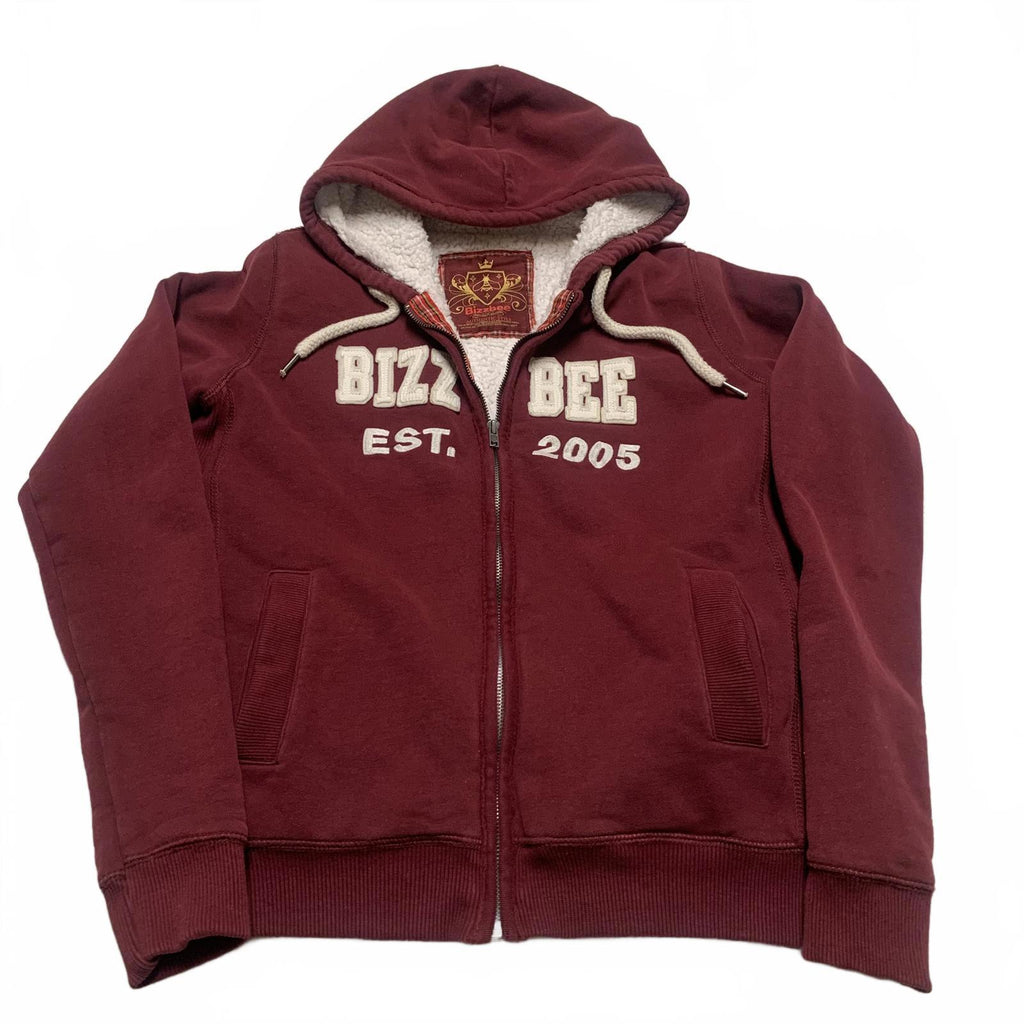 Sudadera con capucha y cremallera Bizzbee para mujer, color burdeos, talla L, con forro de sherpa