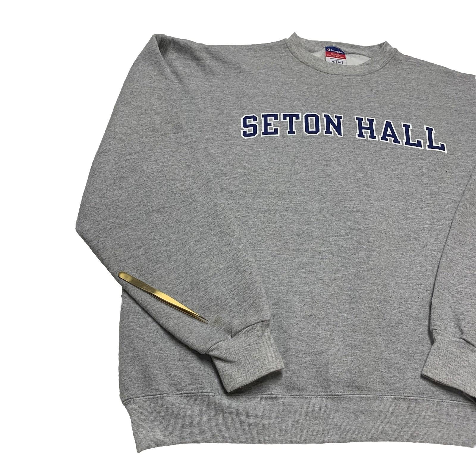 Sudadera unisex auténtica Champion XL gris Seton Hall University cuello redondo