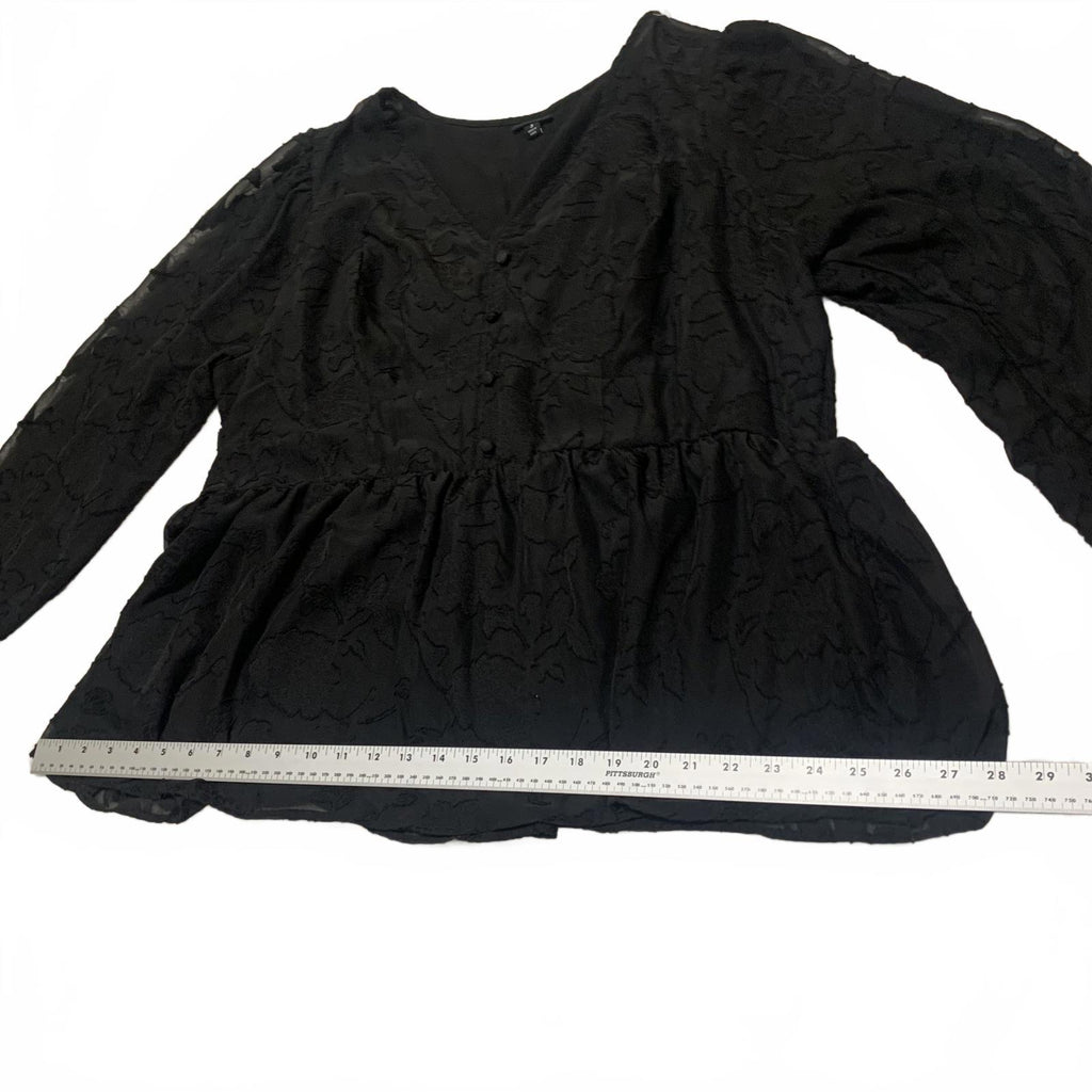 Blusa peplum de manga larga negra Torrid para mujer, talla 3, con estampado floral texturizado