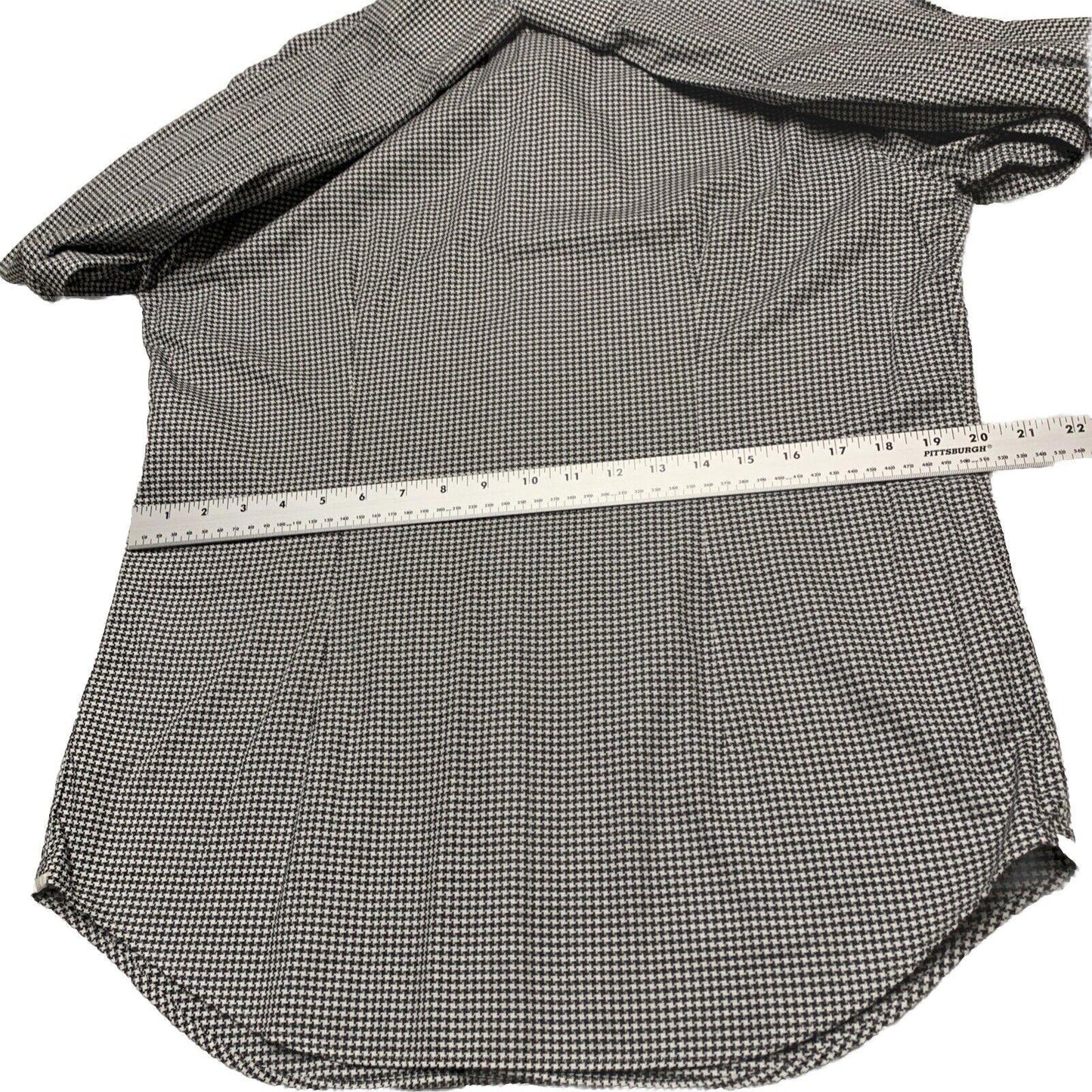 Saks Fifth Avenue Men Shirt 16 1/2 Gray Houndstooth Print Long Sleeve Button Up