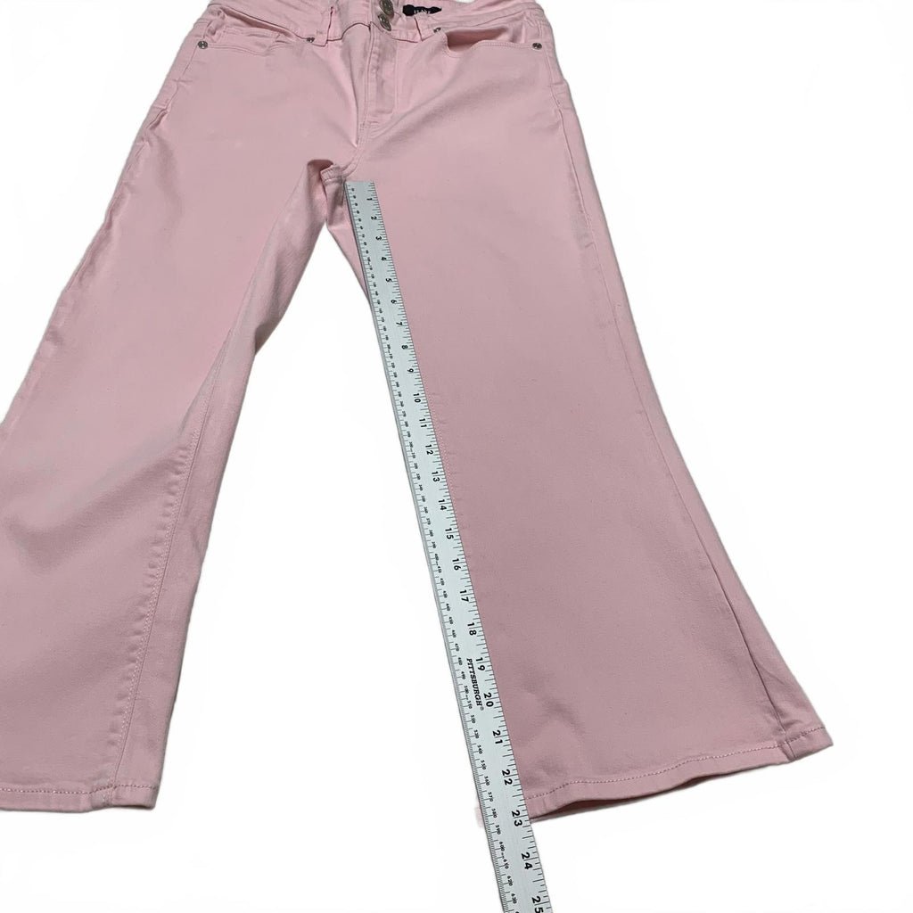 Vaqueros acampanados suaves de mezclilla rosa de Susan Graver para mujer, talla 10, 29,5 x 23 L (talla real)