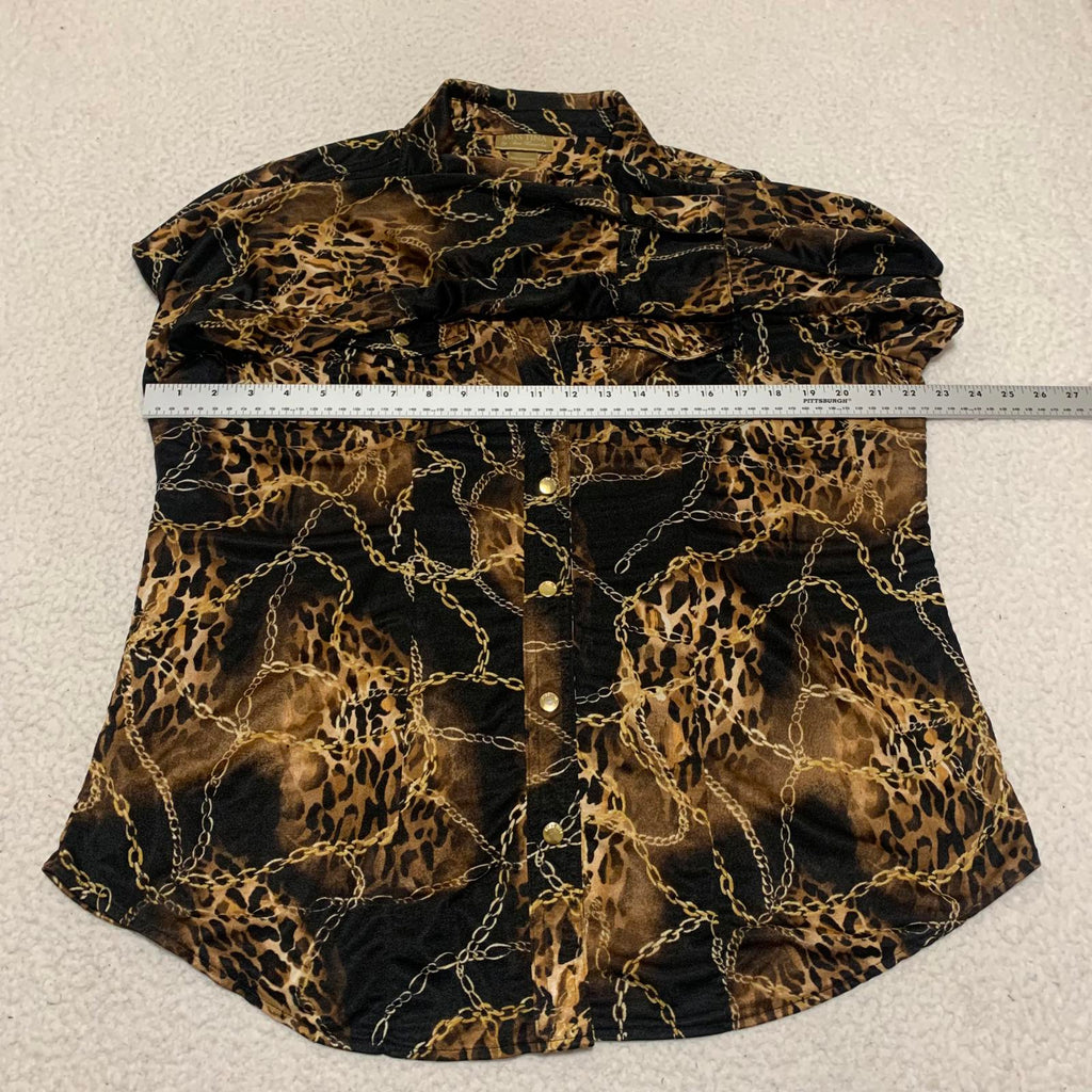 Blusa de manga larga negra y dorada con estampado de leopardo para mujer, talla XXL, de Miss Tina Knowles