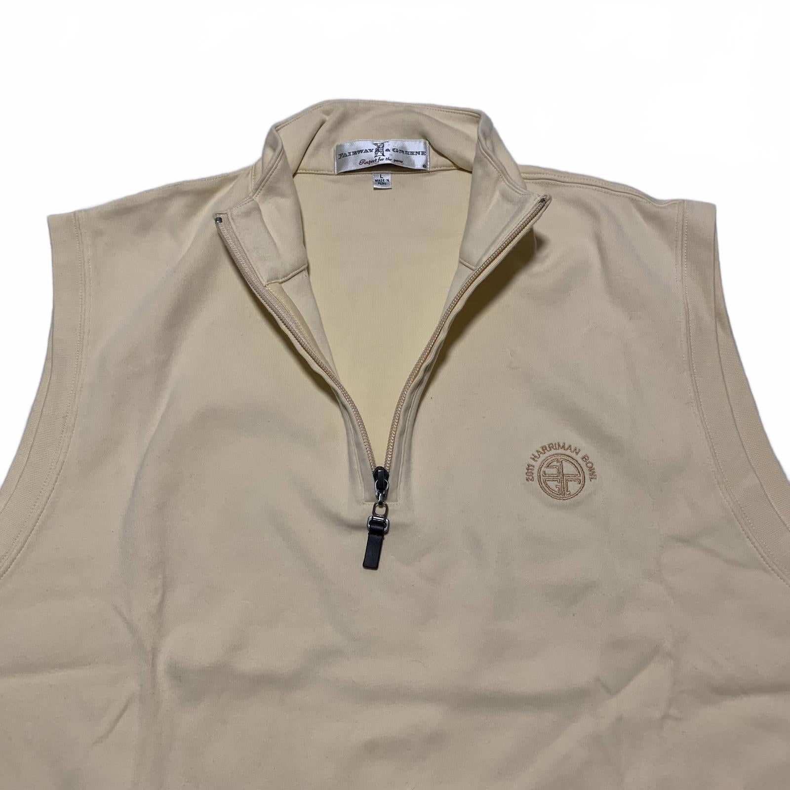 Fairway &amp; Greene Chaleco sin mangas beige amarillo talla L para hombre con cremallera de algodón Pima Perú