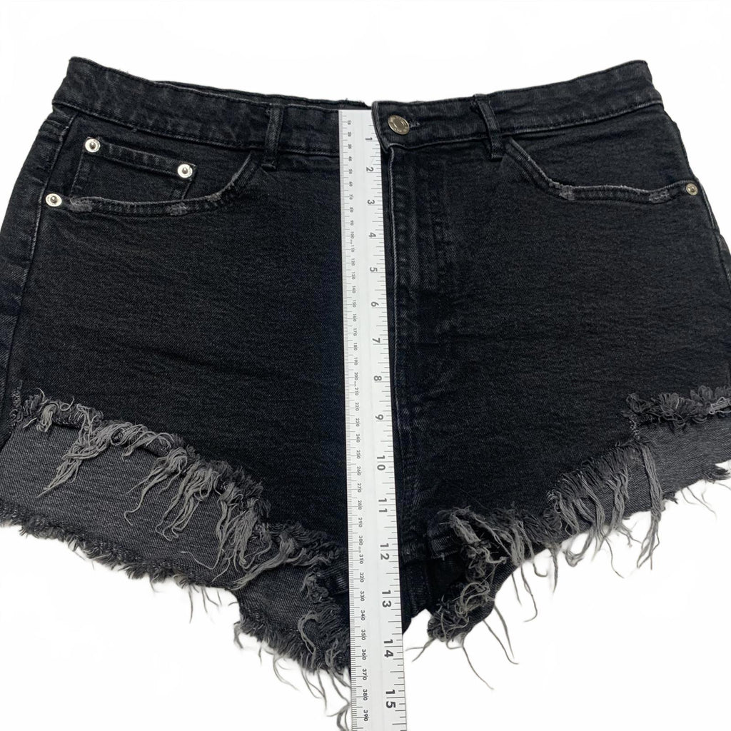Shorts vaqueros desgastados negros de tiro alto para mujer de Zara, talla 12, estilo festival grunge