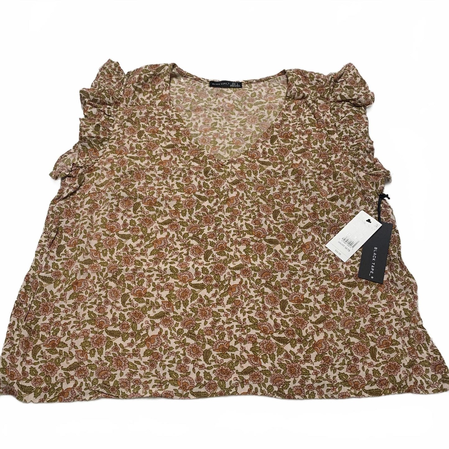Black Tape Womens Sz Large Floral V-Neck ruffle short sleeve Blouse India
