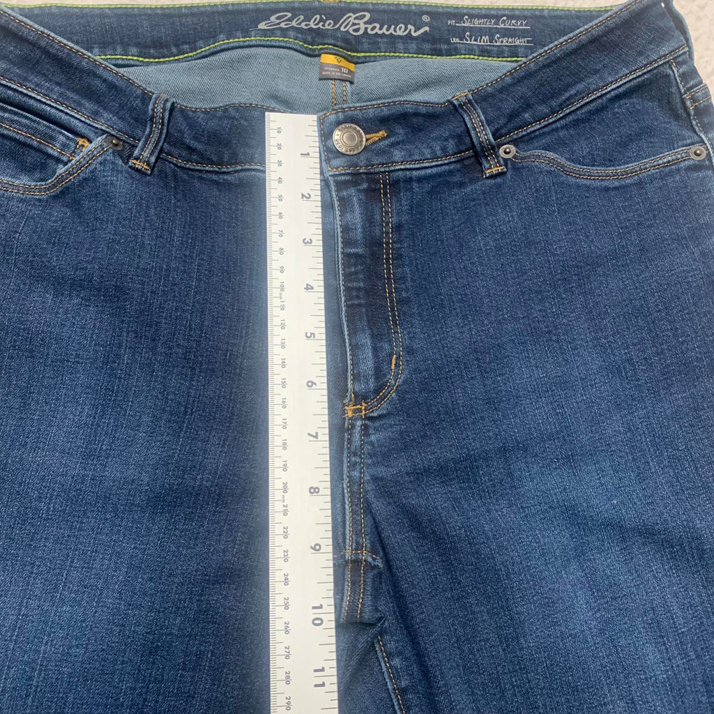 Vaqueros ajustados, rectos y curvilíneos de Eddie Bauer para mujer, talla 10, azul oscuro, lavado, ancho 31 x largo 29,5