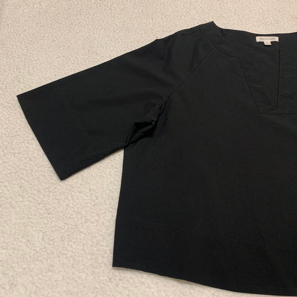 Top corto minimalista de gran tamaño con cuello en V negro para mujer, talla extragrande, de Prologue