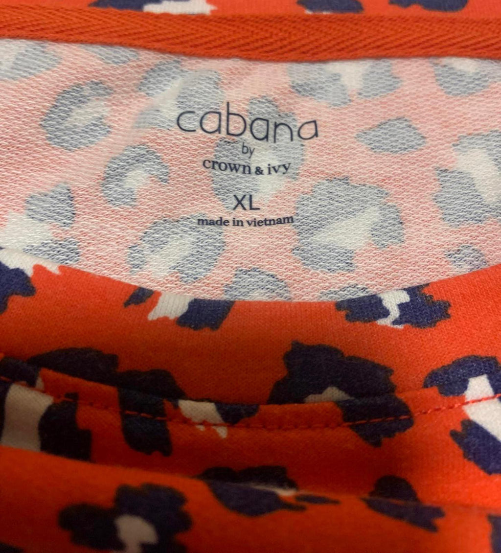 Blusa Cabana de Crown &amp; Ivy con estampado de leopardo en rojo y azul de manga larga para mujer, talla XL