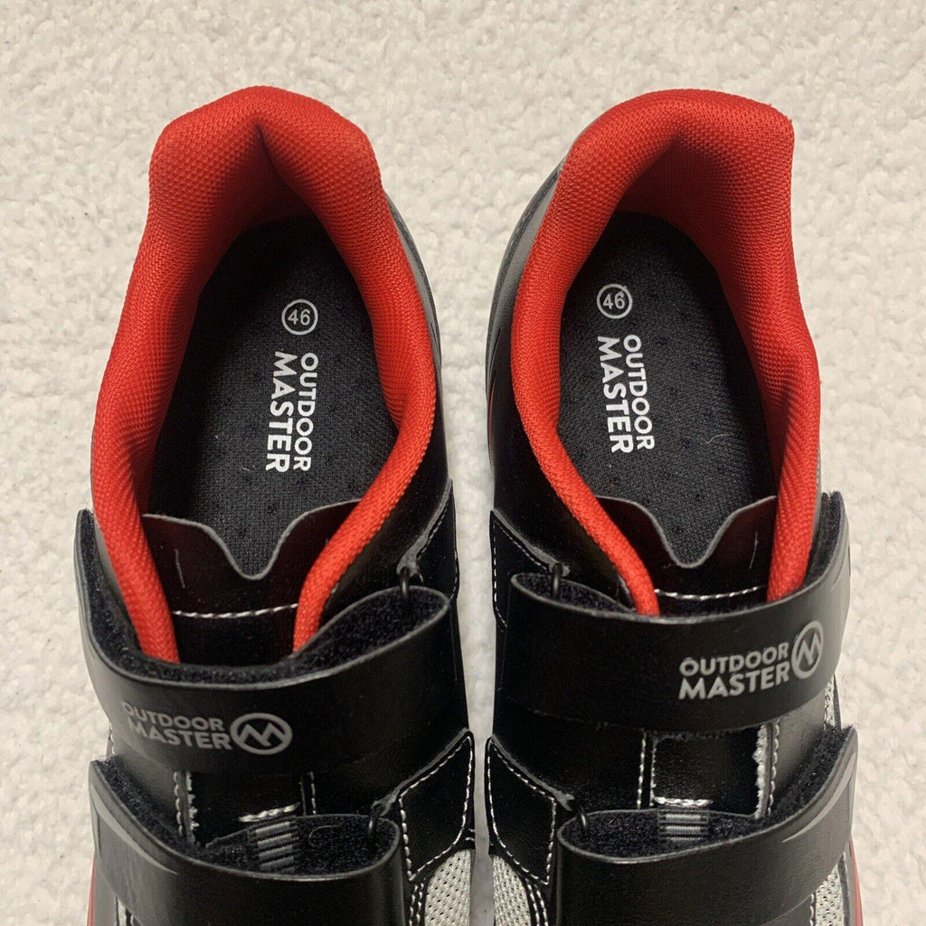 Zapatillas de ciclismo Outdoor Master unisex para mujer, talla 13, para hombre, talla 11, color negro, rojo y gris