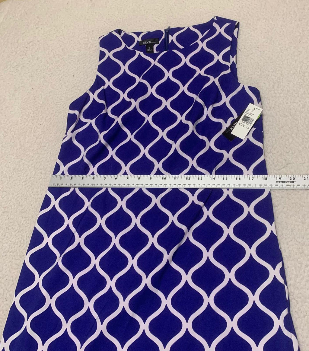 Vestido ALYX para mujer, talla 10, azul real, blanco, estampado, sin mangas