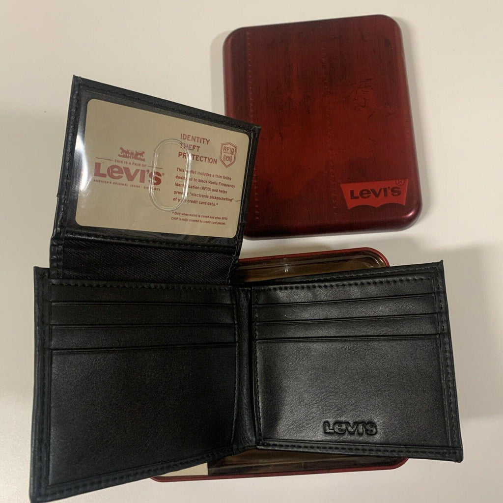Levi's Men's Black Wallet RFID Identity Theft Protection Stitched