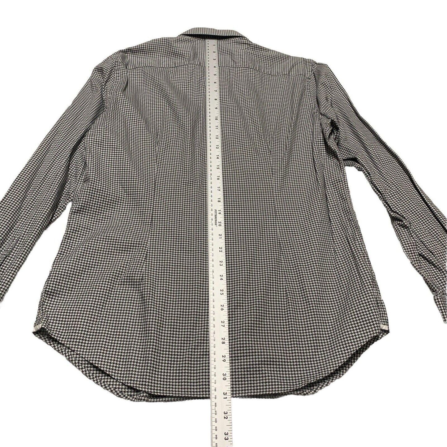 Saks Fifth Avenue Men Shirt 16 1/2 Gray Houndstooth Print Long Sleeve Button Up