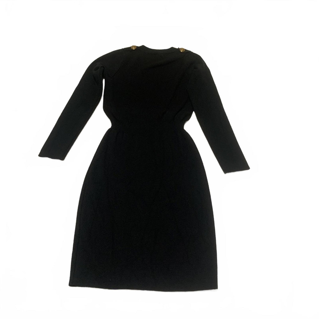 Vestido elástico negro de manga larga con botones delanteros de Moocci Paris, talla S/M para mujer