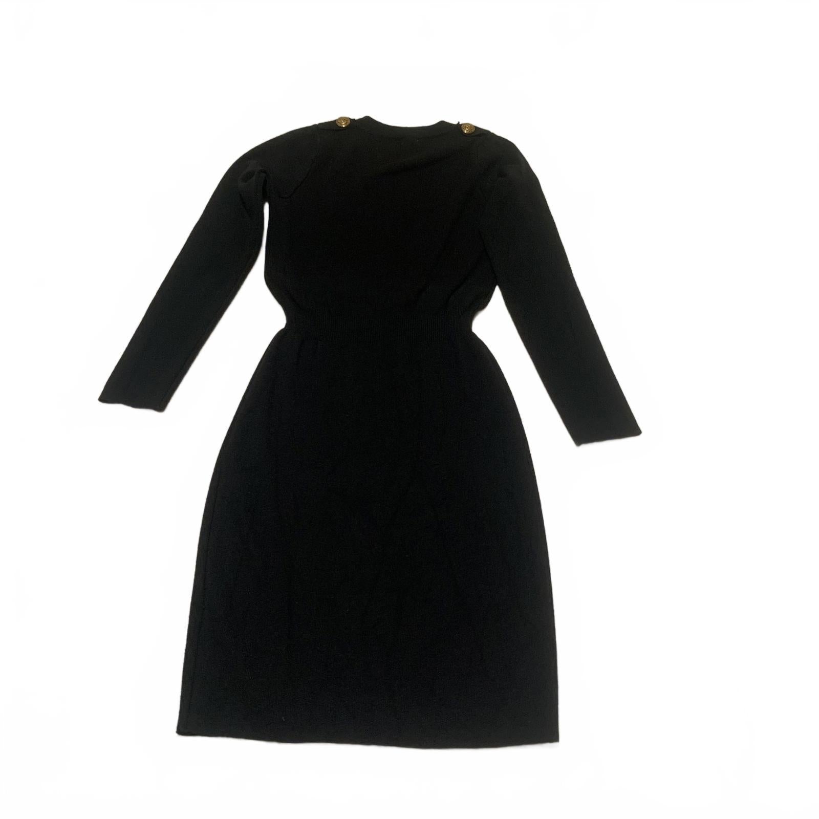 Vestido elástico negro de manga larga con botones delanteros de Moocci Paris, talla S/M para mujer