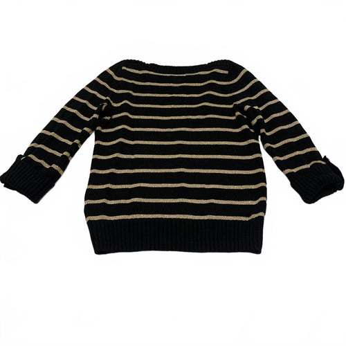 Jones New York Women's Size Petite M Black Beige Striped Sweater Cuffed Sleeve