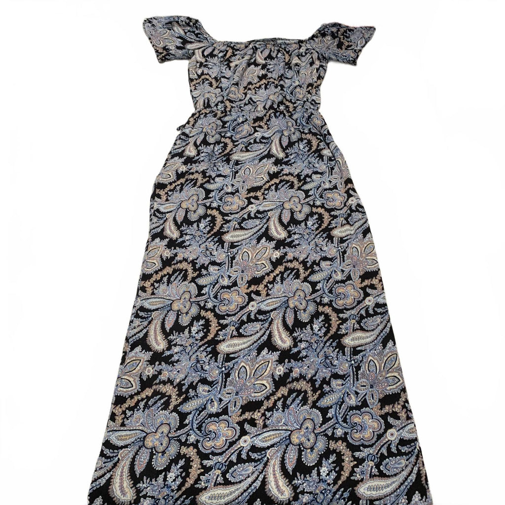 Vestido largo con estampado floral de rayón de manga corta para mujer, talla M, color aguamarina