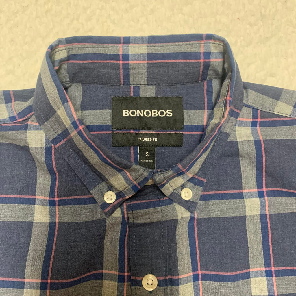 Camisa a cuadros azul de corte entallado Bonobos para hombre, talla pequeña