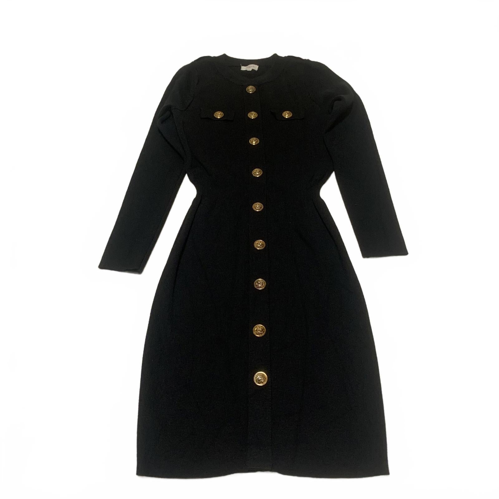 Vestido elástico negro de manga larga con botones delanteros de Moocci Paris, talla S/M para mujer