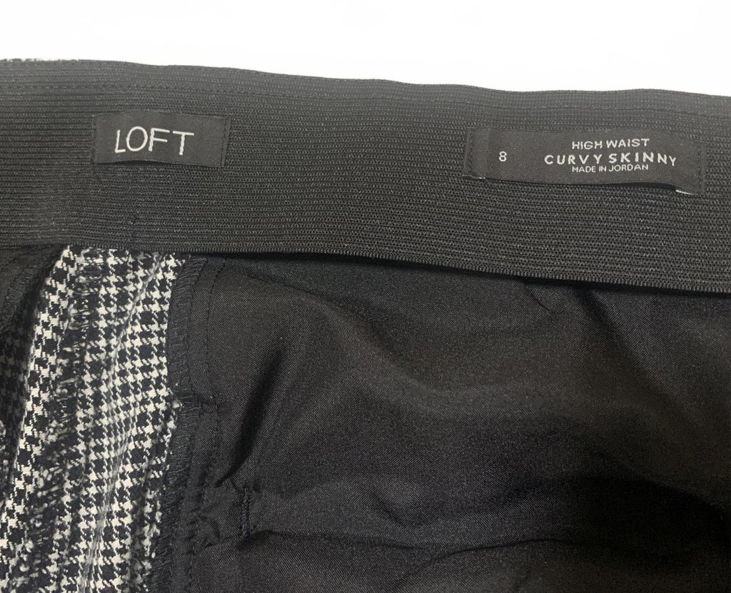 Pantalones de vestir LOFT para mujer, talla 8, estampado a cuadros blanco y negro, ajustados y con curvas