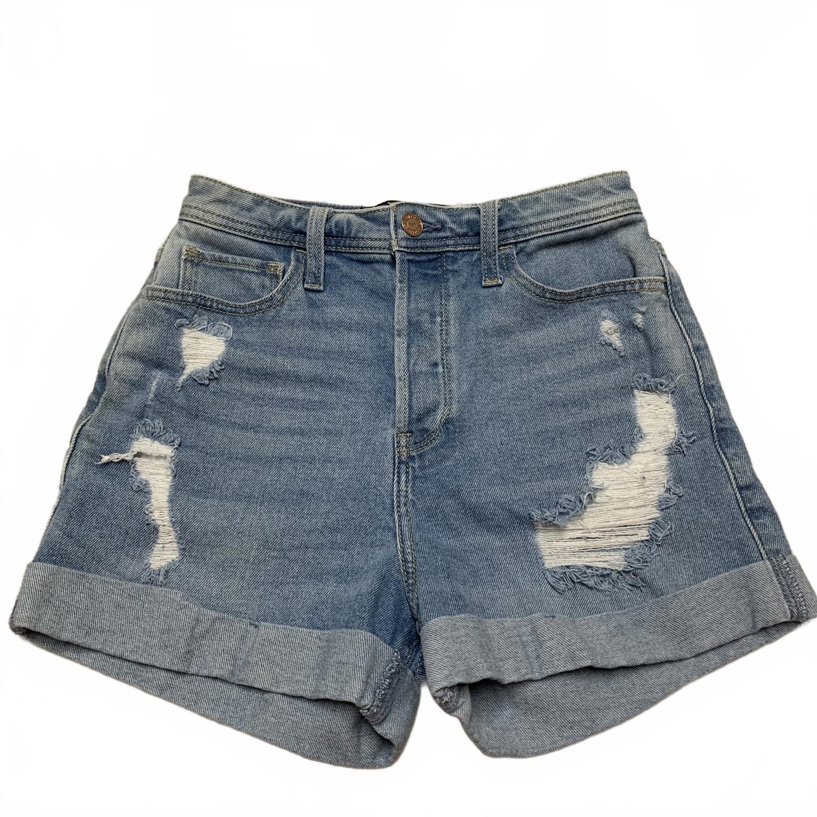 Pantalones cortos Mom de tiro ultraalto Hollister talla 1 W25 lavado azul desgastado