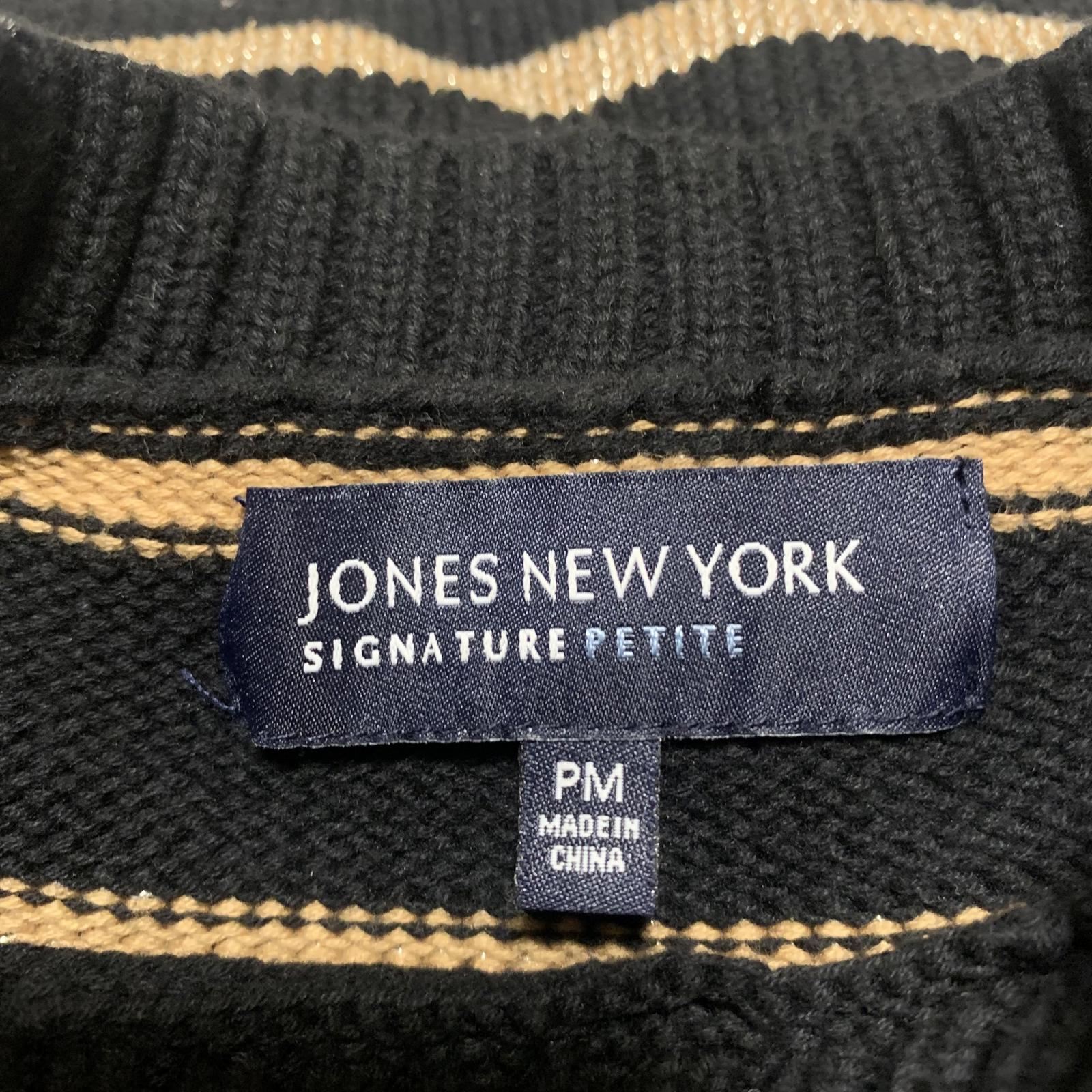 Suéter de rayas beige y negro con mangas con puños de Jones New York para mujer, talla pequeña M