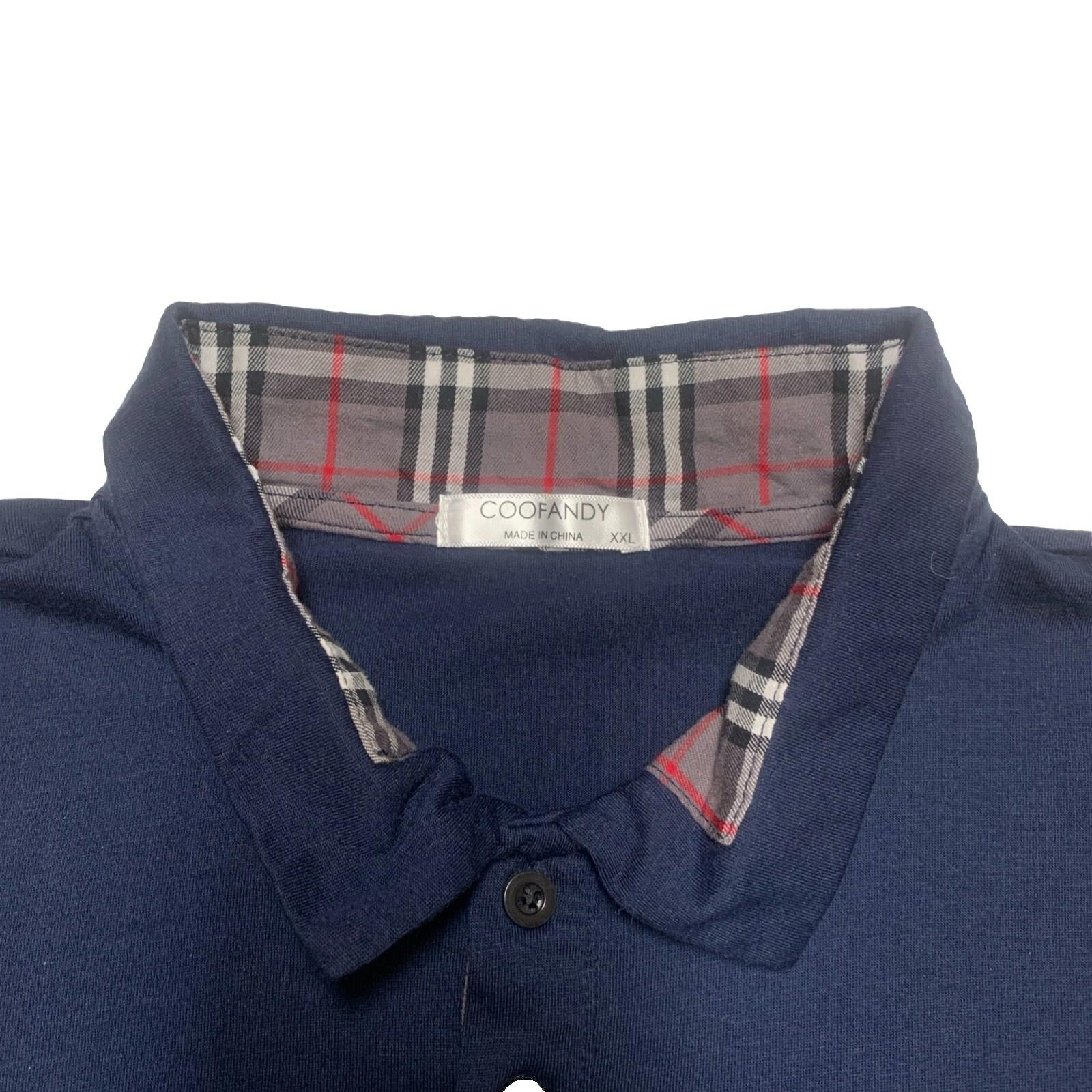 Polo de manga larga azul marino XXL para hombre de Coofandy con cuello a cuadros y bolsillo