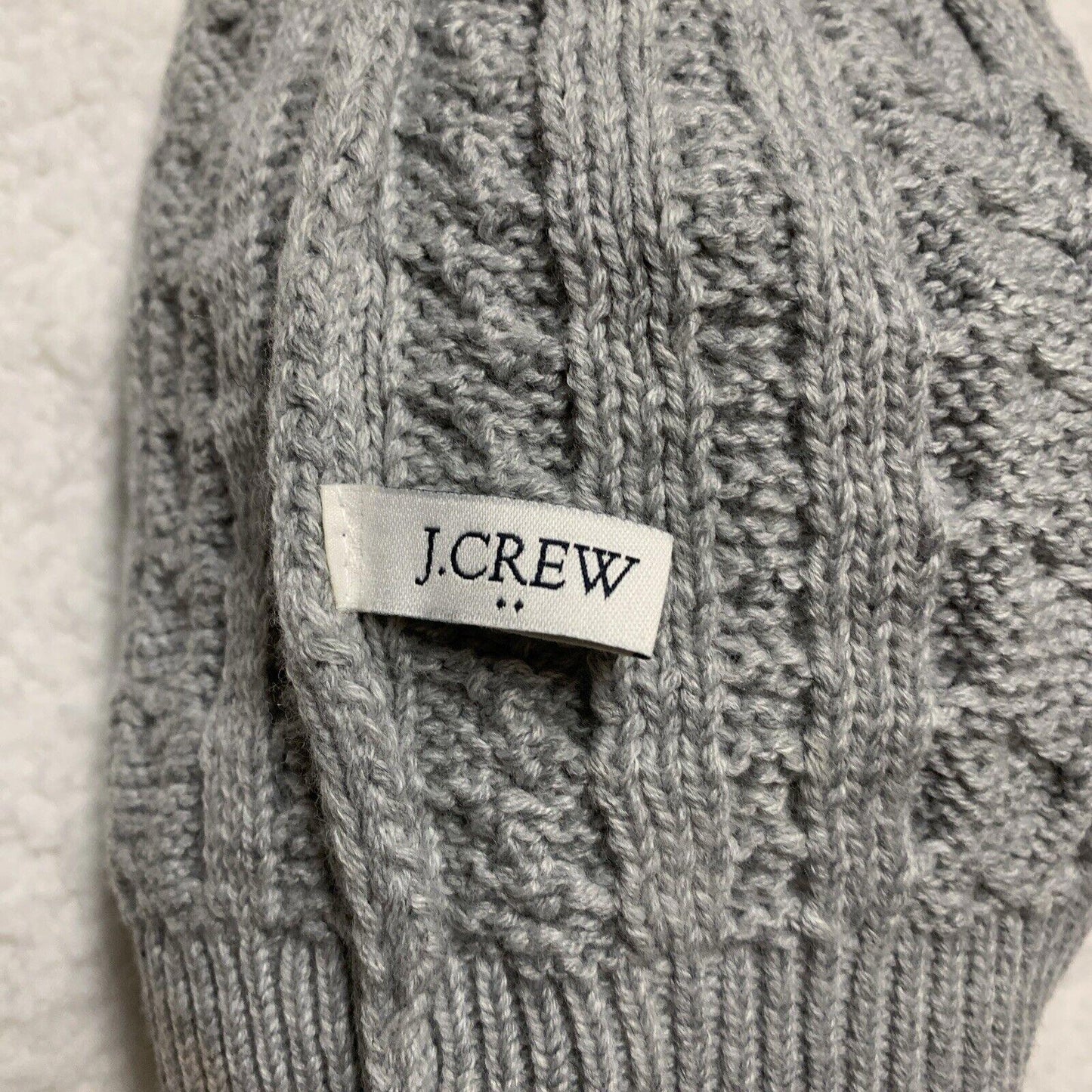 J Crew Cable Knit Winter Hat Gray Beanie Bone White Pom Pom