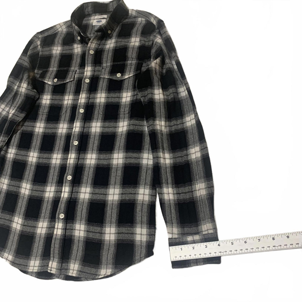 Camisa de botones Old Navy para hombre, talla S pequeña, piedra, negro, blanco, cuadros, informal, algodón