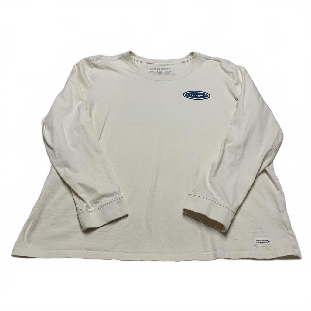Camiseta XXL beige de manga larga "Life is Good" para mujer - Diseño "Get Outta Town"