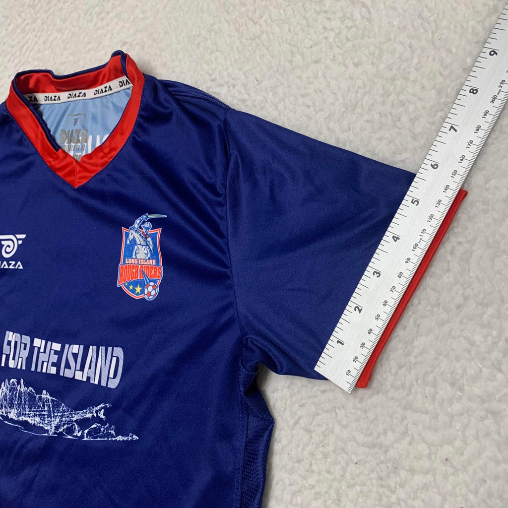 Camiseta de fútbol juvenil de los Rough Riders de Diaza Design en azul medio y rojo de EE. UU.