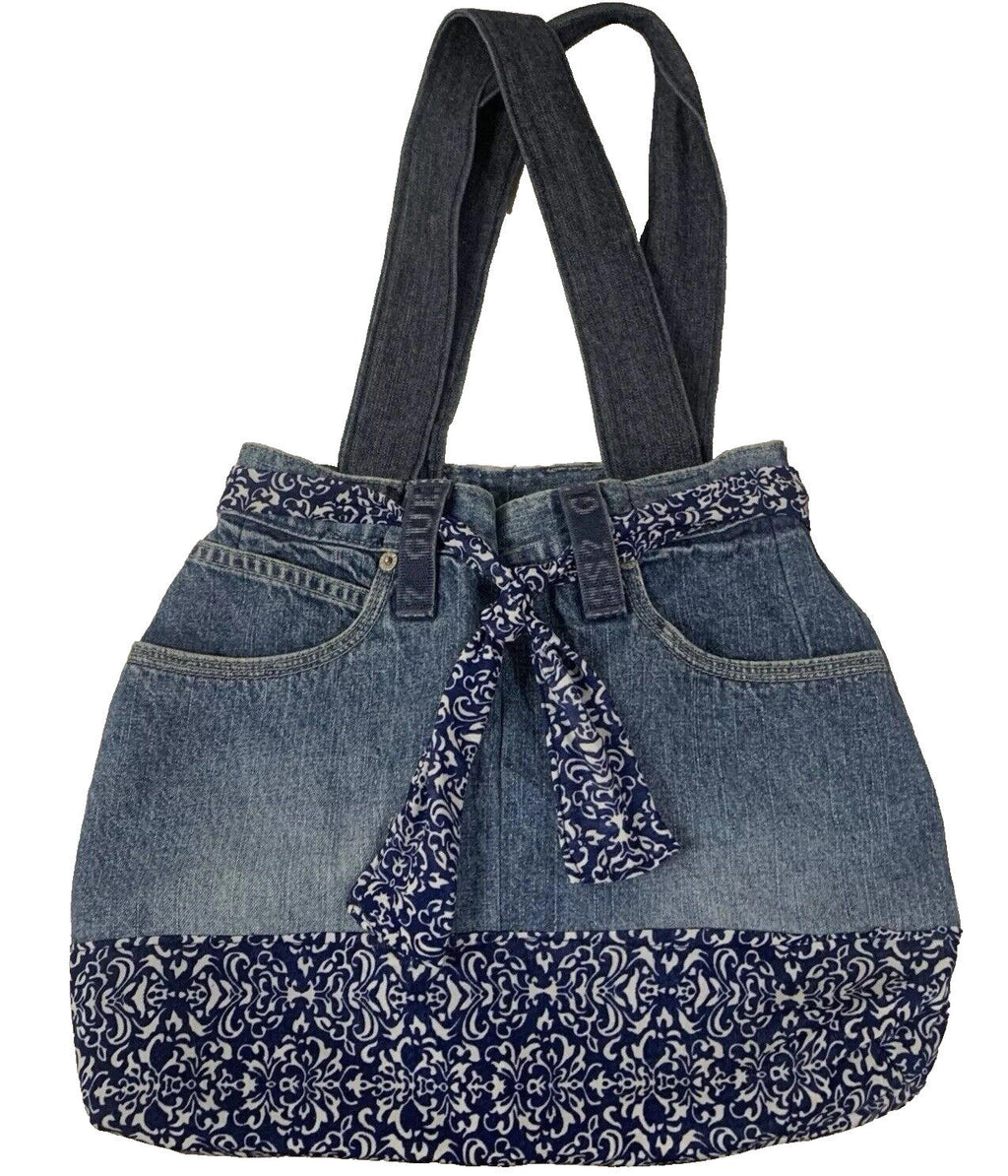 Guess Jeans Authentic Indigo Denim Tote Youth Shoulder Bag Handcrafted Vintage