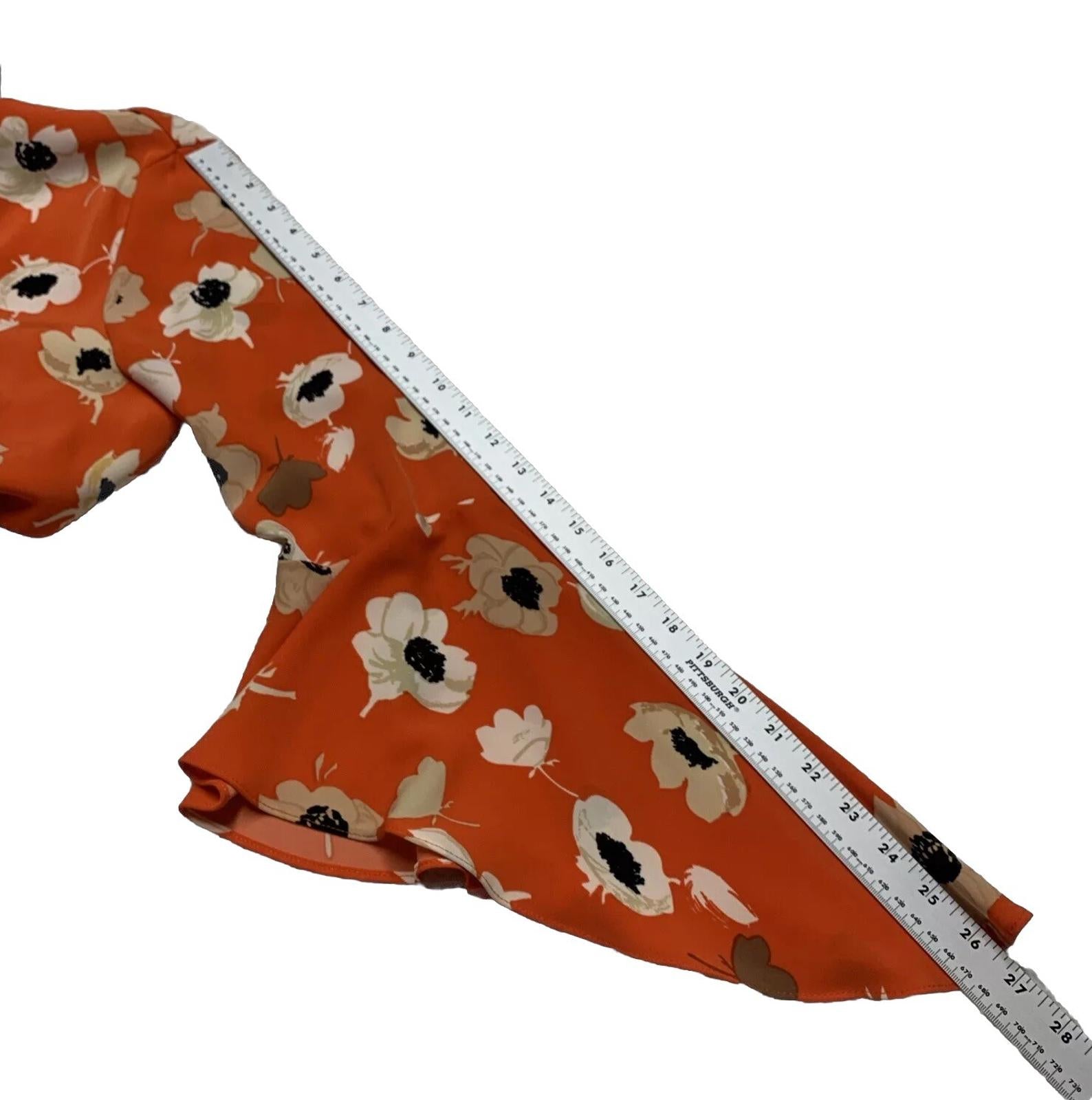 Blusa con mangas acampanadas y estampado floral naranja de Carmen Marc Valvo para mujer, talla 8