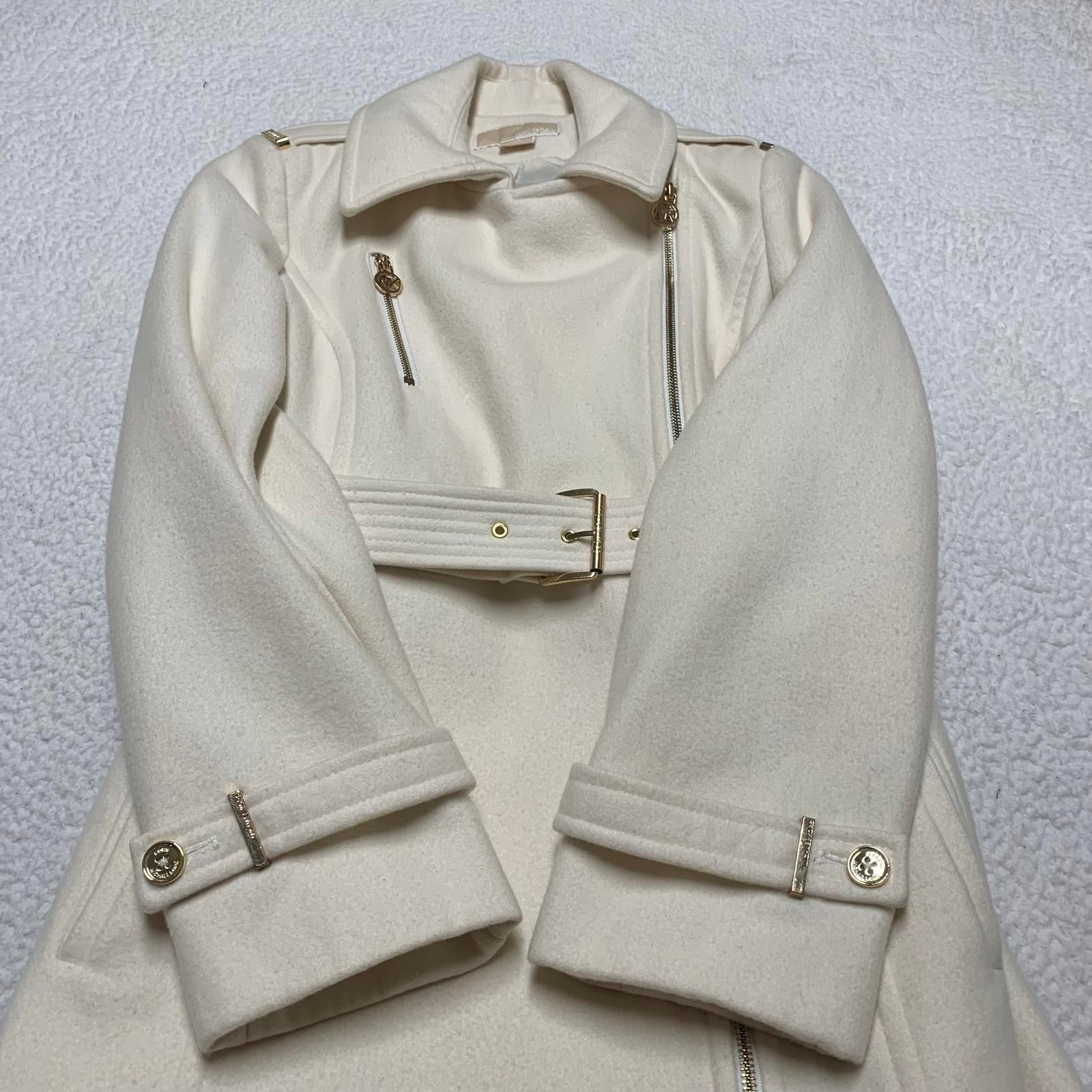 Abrigo con cremallera color crema Michael Kors para mujer, talla 10