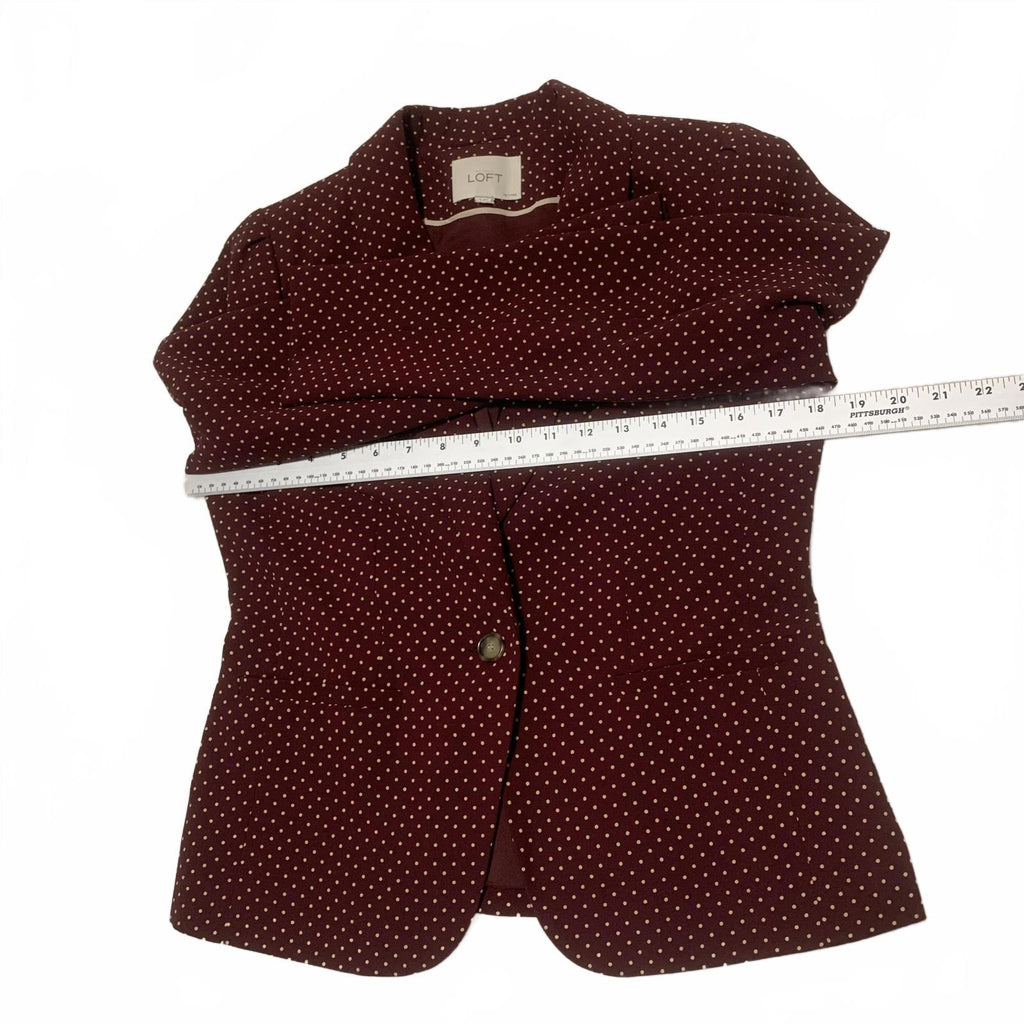LOFT Ann Taylor Women's Jacket Size S Petite Burgundy Polka Dot Blazer