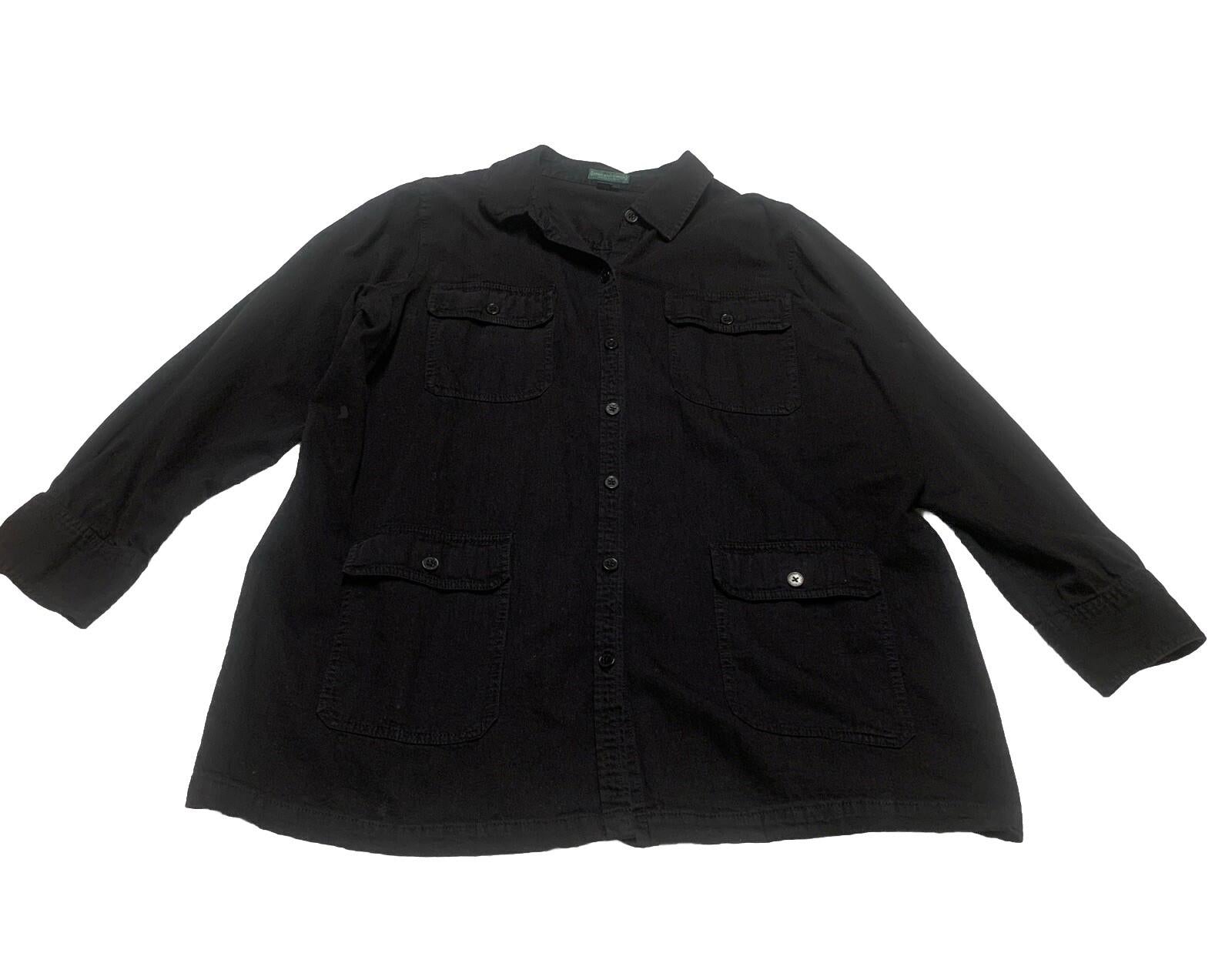 Camisa militar negra con botones 3X para hombre de Lauren Jeans Company, 100 % algodón