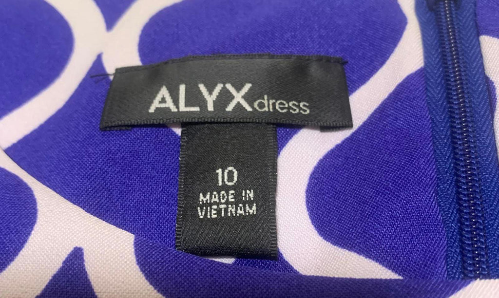 Vestido ALYX para mujer, talla 10, azul real, blanco, estampado, sin mangas