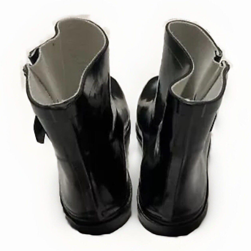 DEW Rubber Sole Rain Women's Boots Sz 11 Shiny Black Ankle Height Buckle Pull-on