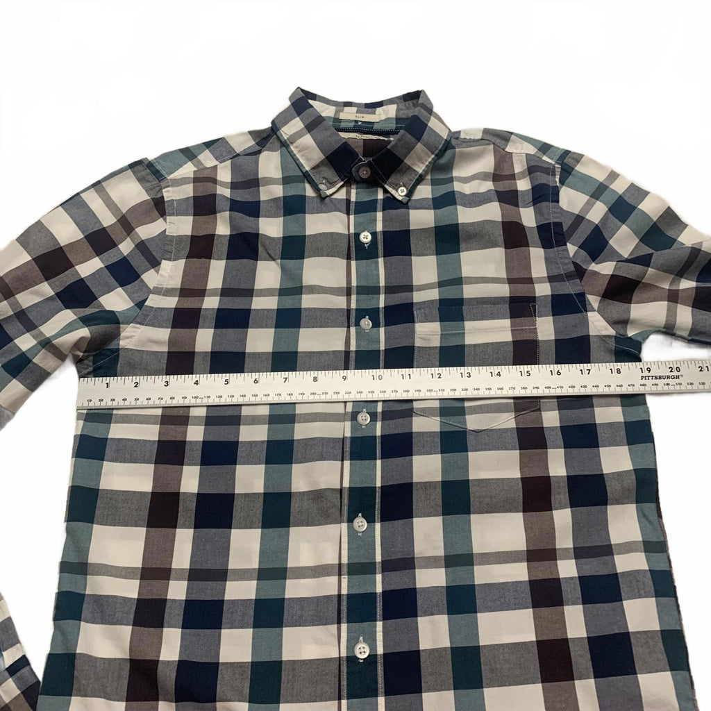 Camisa a cuadros azul y verde ajustada Hawker Rye para hombre, talla pequeña