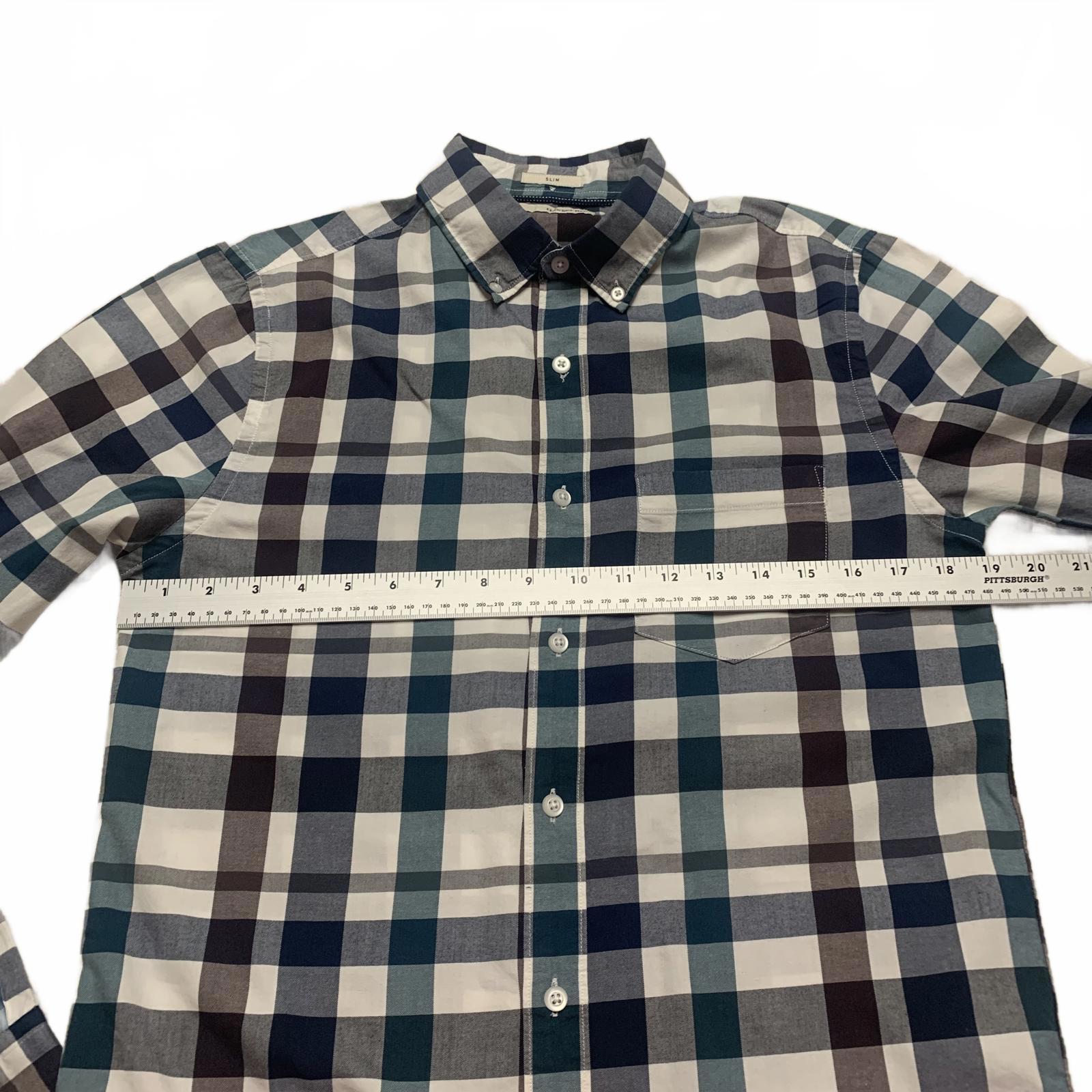 Camisa a cuadros azul y verde ajustada Hawker Rye para hombre, talla pequeña