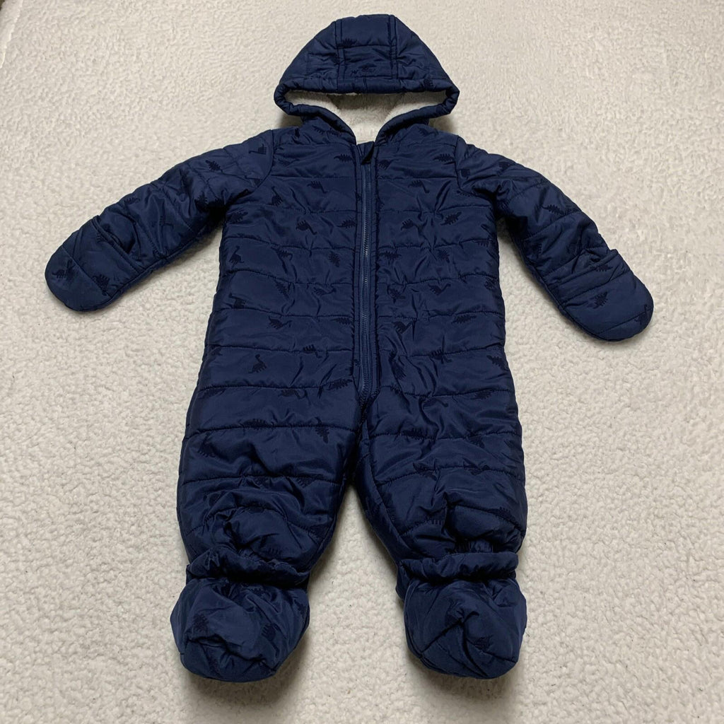 First Impressions Baby Boy Size 6-9M Navy Blue Snow Suit Coat Dinosaur Print