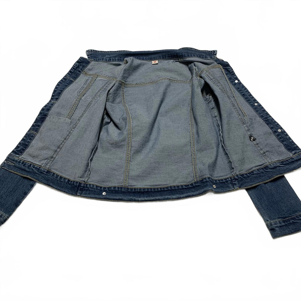 Chaqueta vaquera elegante con bordado floral para mujer, talla mediana, vaquera oscura