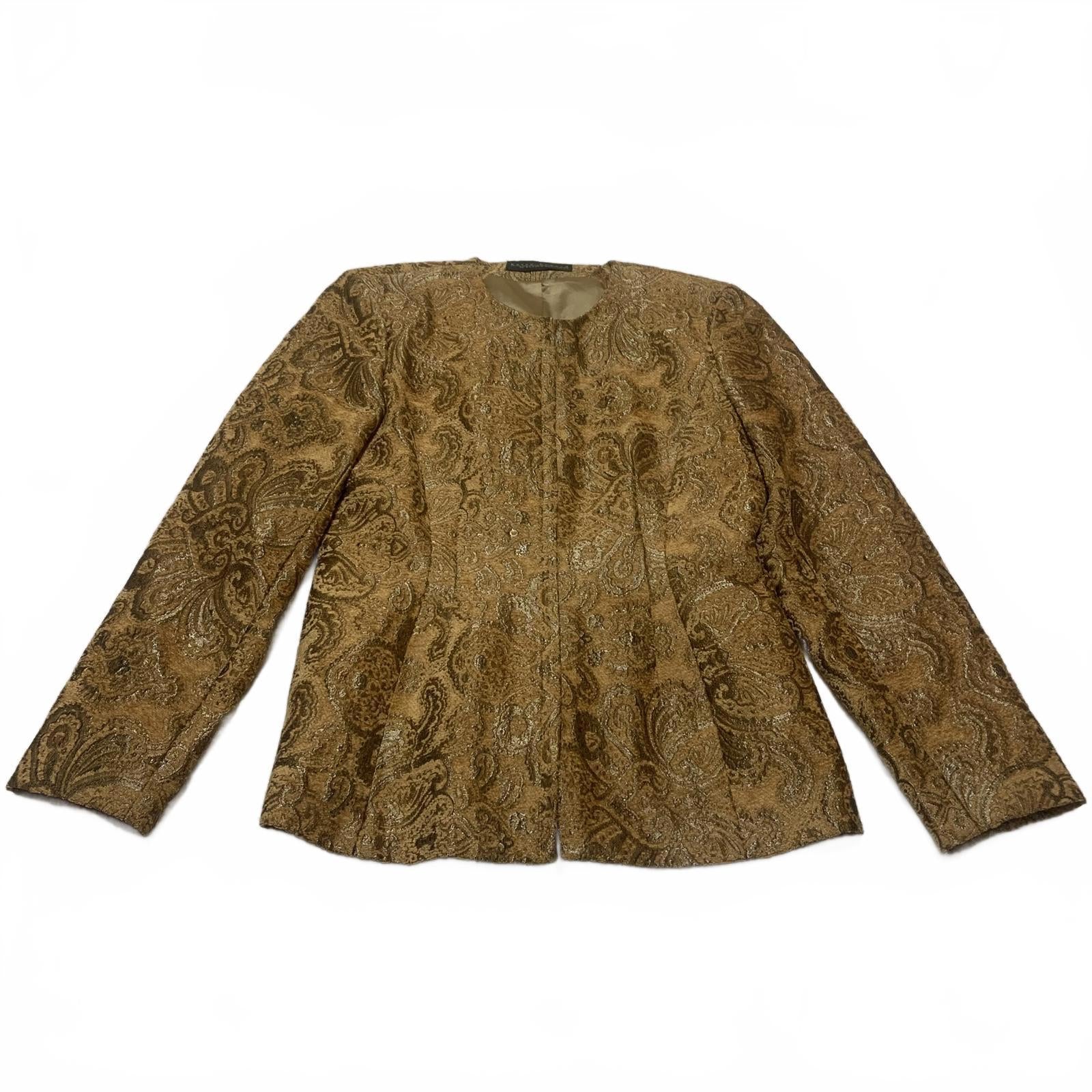 Chaqueta acolchada con cremallera Harvé Benard para mujer, talla M/L, estampado de cachemira dorado mostaza