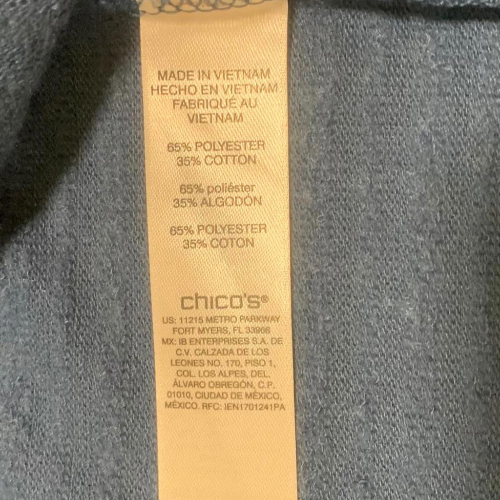Blusa informal de manga larga azul elástica de Chico's, talla 1, para mujer
