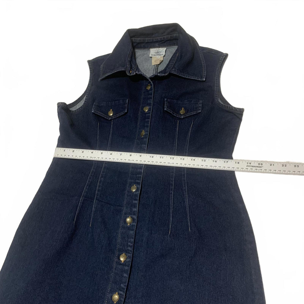 Long Elegant Legs Women's Size 16 Dark Blue Denim Button Front Sleeveless Dress