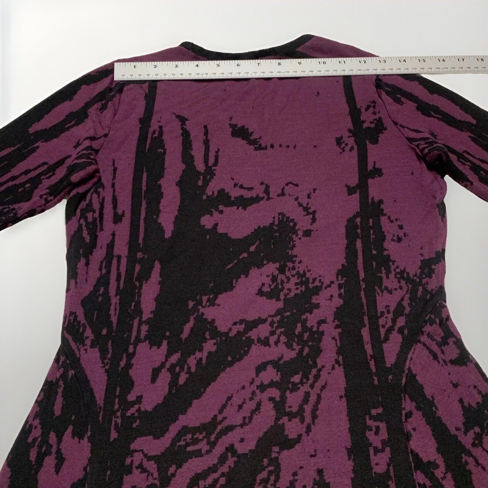 Vestido morado y negro abstracto Simply Vera Vera Wang, talla S, para mujer, con mangas 3/4 hasta la rodilla