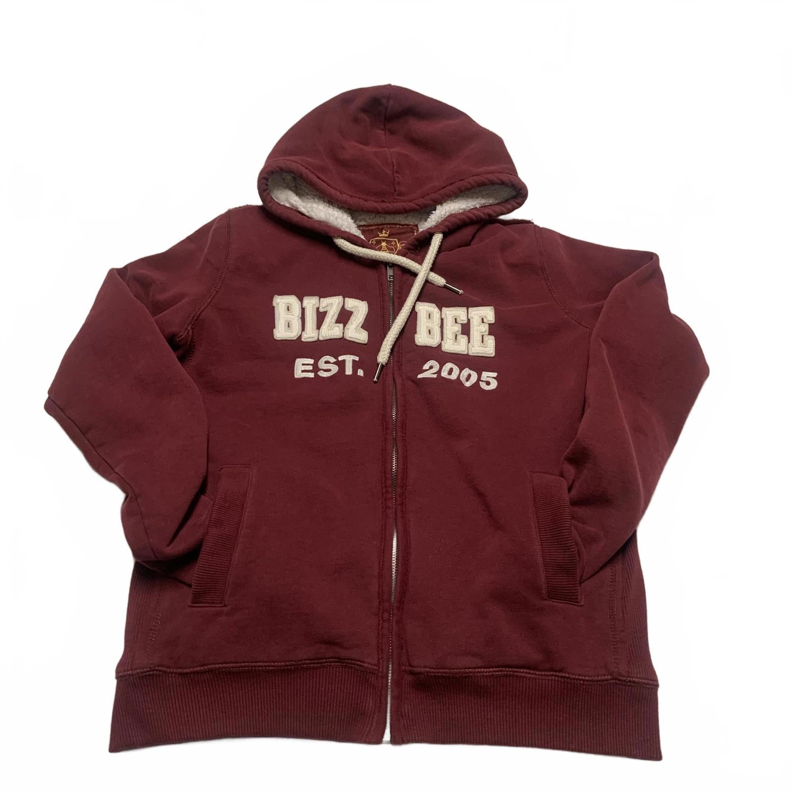Sudadera con capucha y cremallera Bizzbee para mujer, color burdeos, talla L, con forro de sherpa