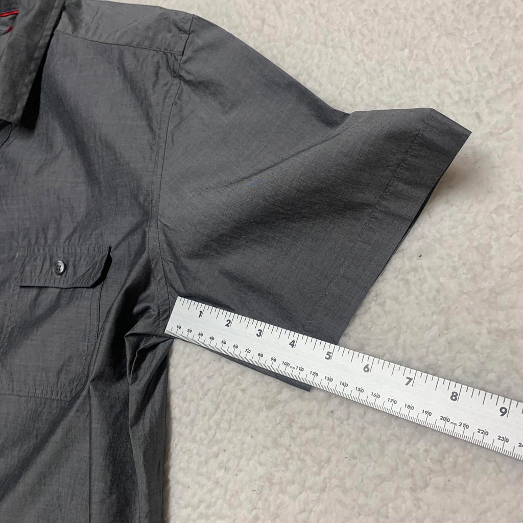 Camisa Alfani de manga corta, ajustada y gris grande para hombre