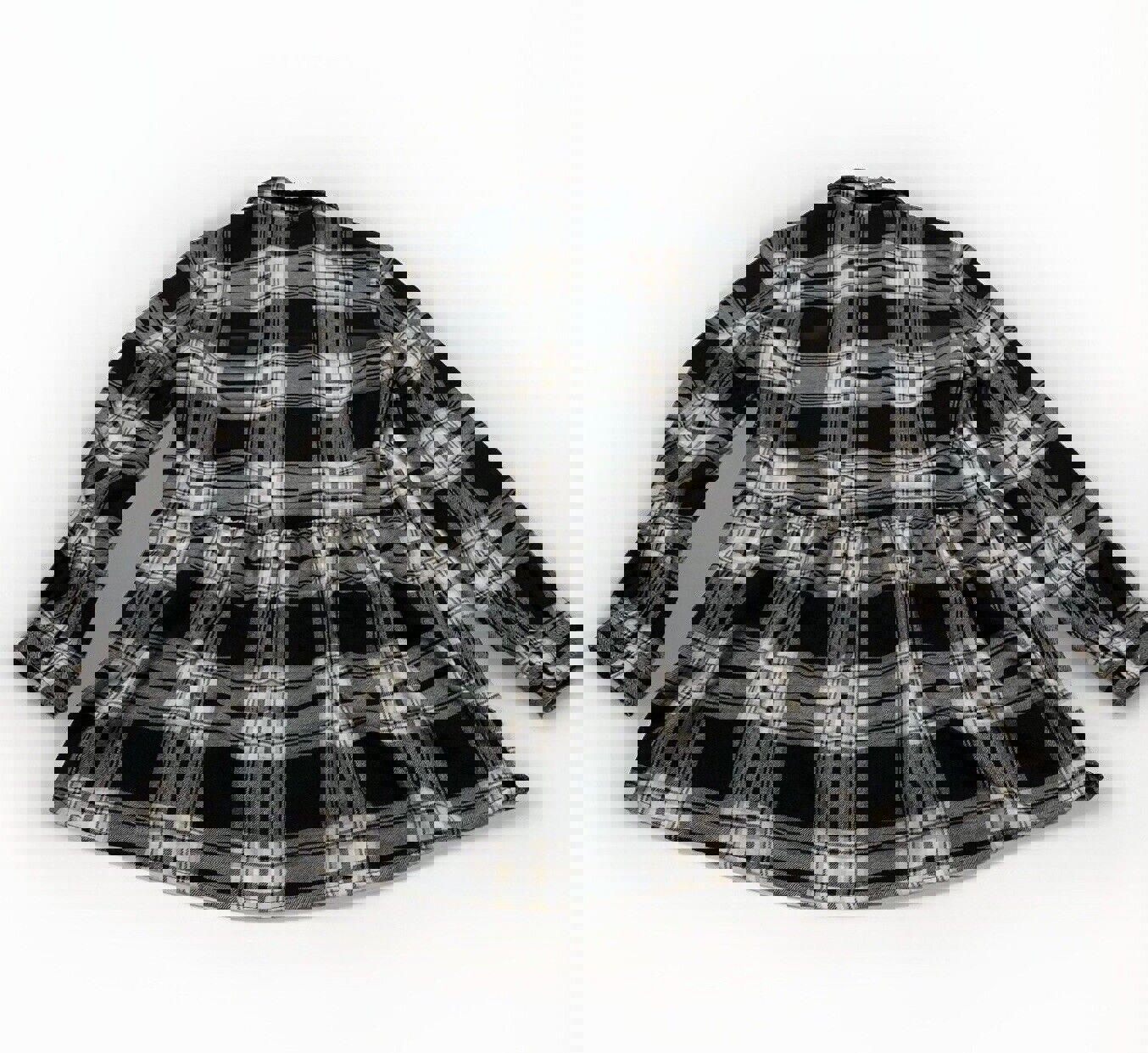 American Eagle Plaid Flannel Tunic Size Small Black White Pin Tuck Jegging Fit M