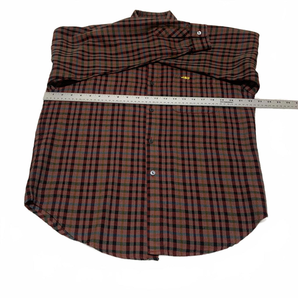 PAT Korea Rhino Men’s Size L Red Black Plaid Long Sleeve Button Up Shirt